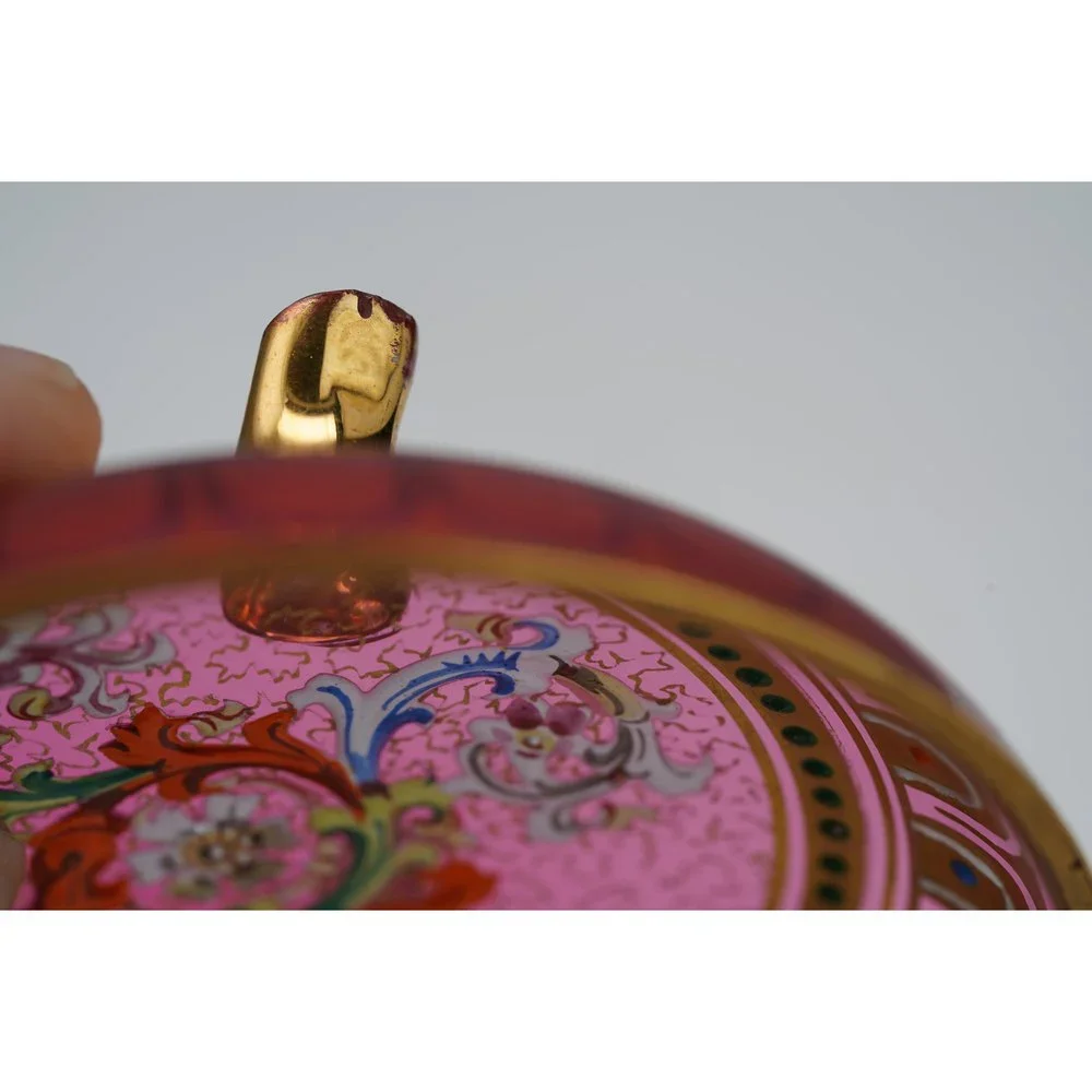c1880 Bohemian Lobmeyr Cranberry persian style open Salt dip